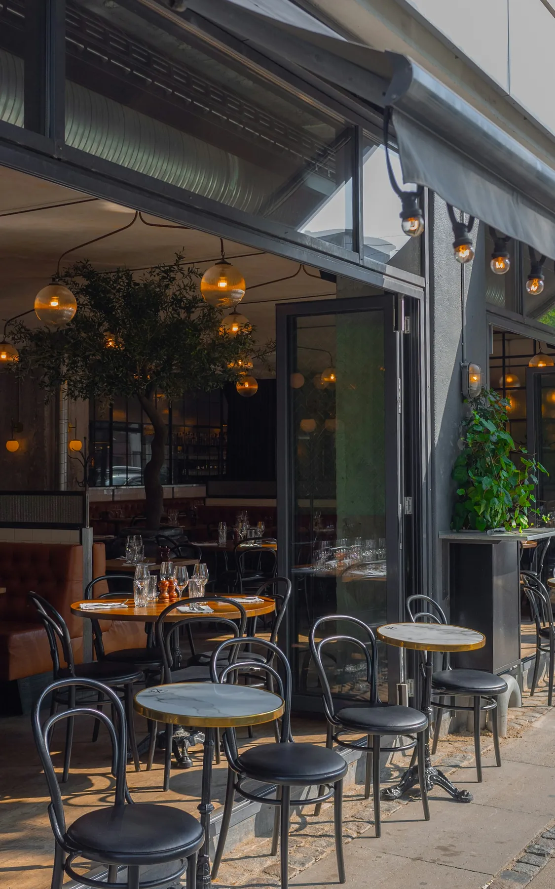 Café tables outside on the street