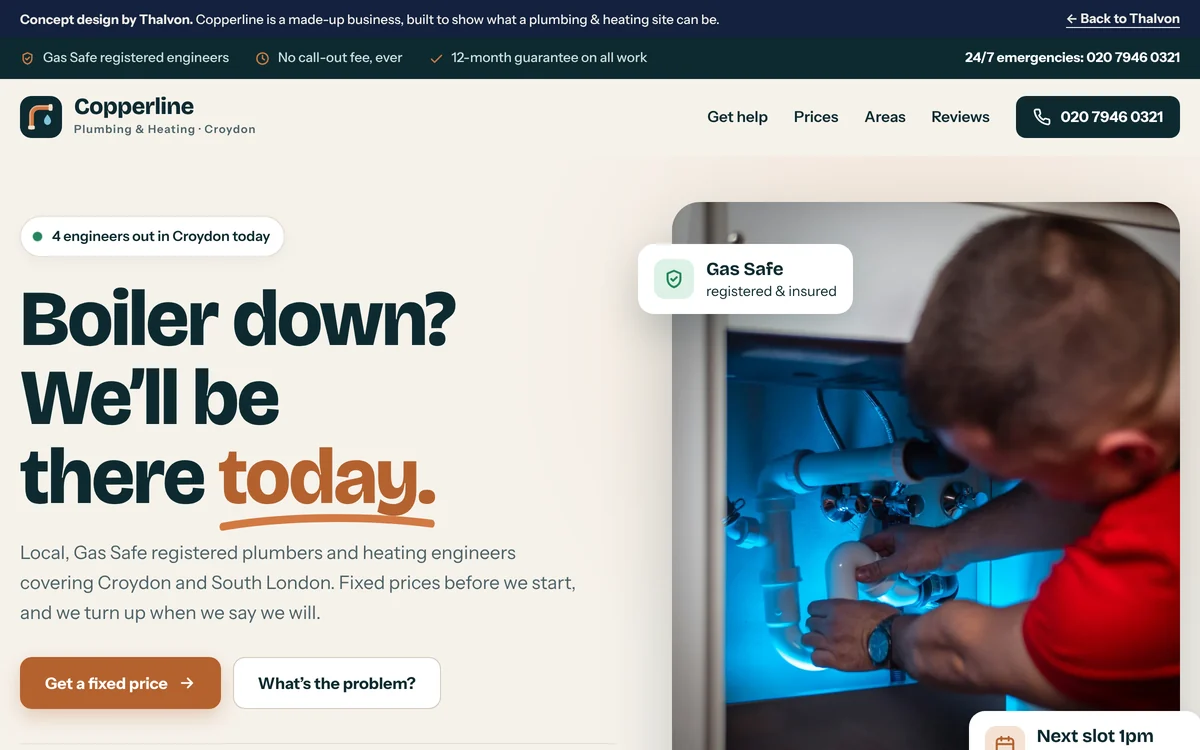 Copperline plumbing concept homepage