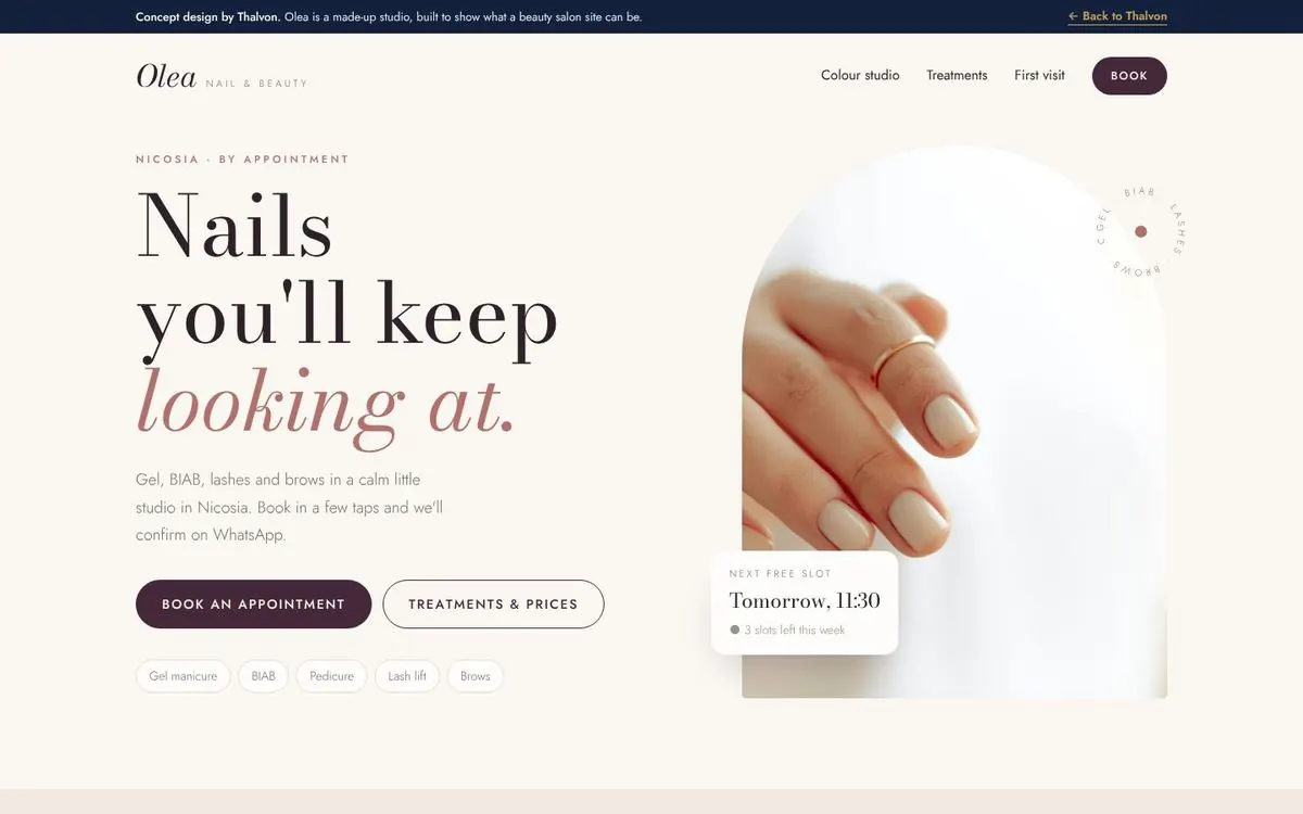 Olea nail and beauty concept homepage